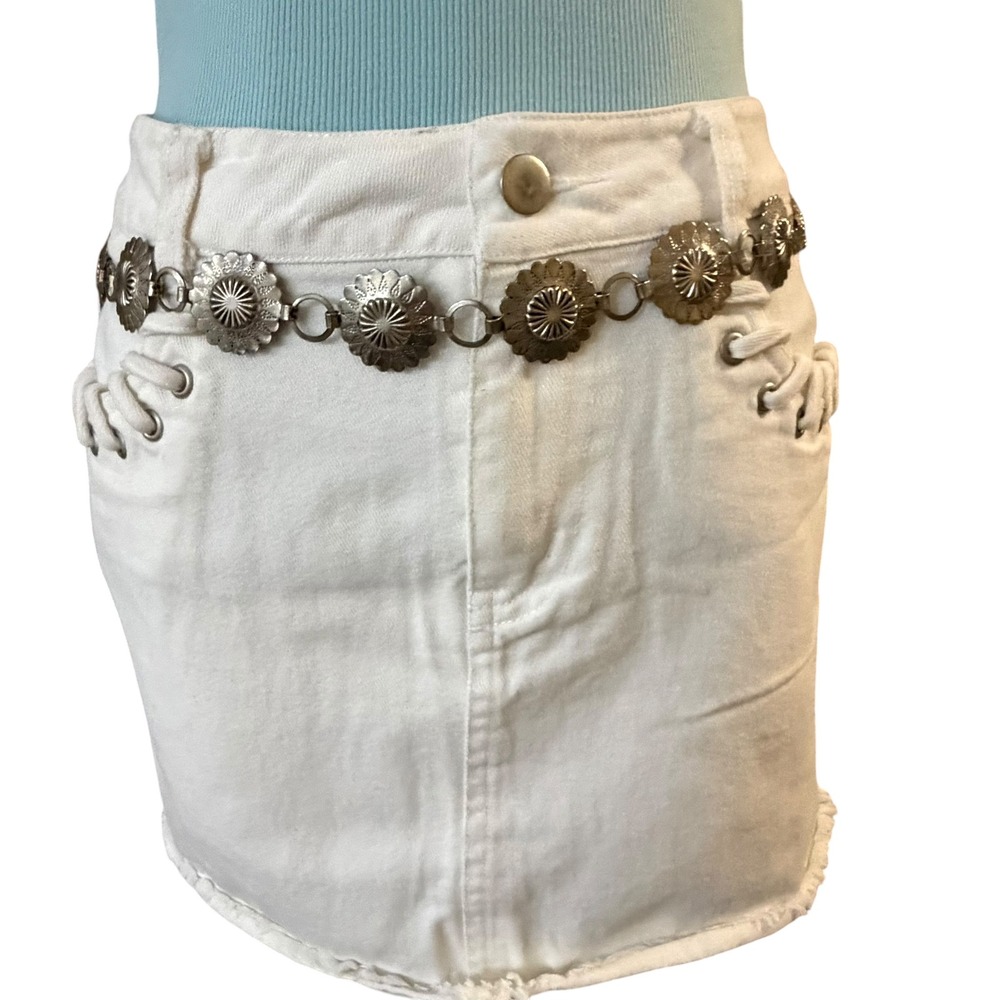 Southwestern Silver Concho Chain Belt Floral Etched Adjustable Boho OS Western